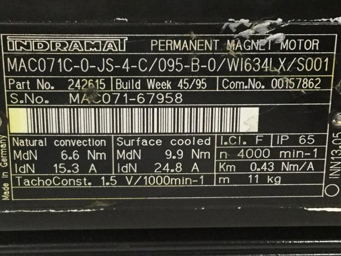 Used INDRAMAT Servo Motor MAC071C-0-JS-4-C/095-B-0 Used