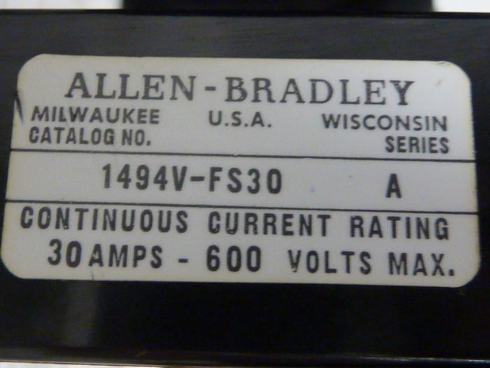 Used ALLEN BRADLEY 30 Amp Disconnect Switch 1494V-DS30 SER A #57431