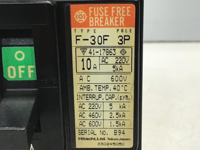 Used HITACHI 10 Amp Circuit Breaker F-30F #69845