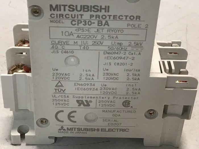 Used MITSUBISHI 10 Amp Circuit Protector CP30-BA-2P-10A #119645
