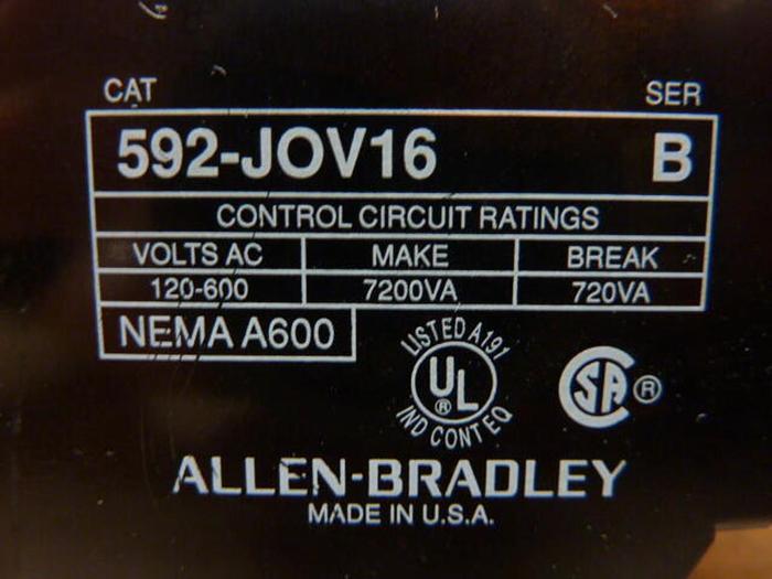 Used ALLEN BRADLEY Overload Relay 592-JOV16 SER B #27842