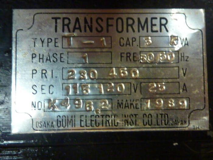 Used GOMI ELECTRIC 3 kVA Transformer T-1 #35013