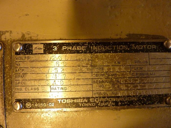 Used TOSHIBA 20 HP Induction Motor TIKK 20 HP Used