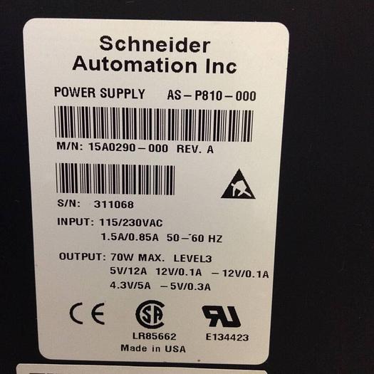 Used SCHNEIDER AUTOMATION INC Power Supply 15A0290-000 #79000