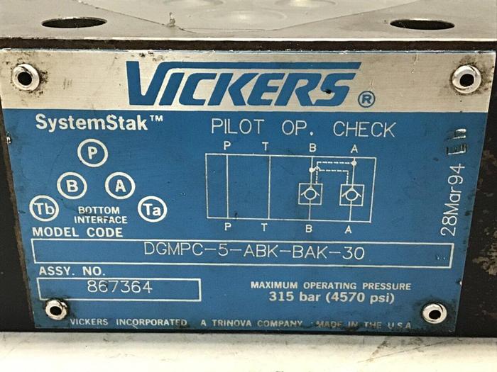 Used VICKERS Pilot Operated Check Valve DGMPC-5-ABK-BAK-30 #132109