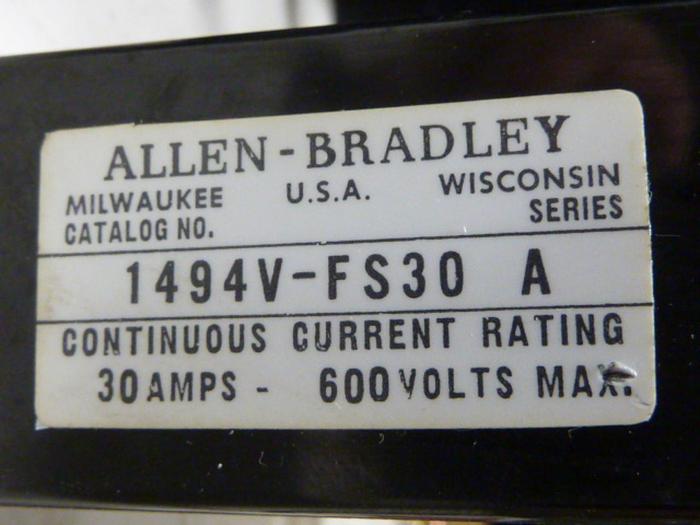 Used ALLEN BRADLEY 30 Amp Disconnect Switch 1494V-DS30 SER A #57403