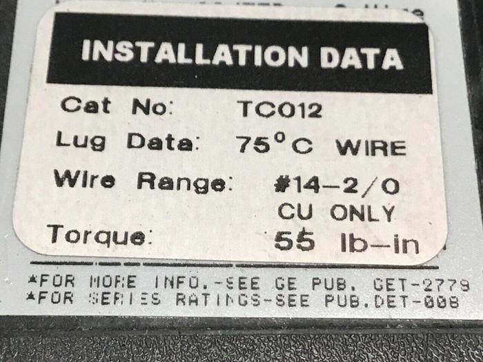 Used GE 100 Amp Circuit Breaker TED136100XL / DISCONNECT Used