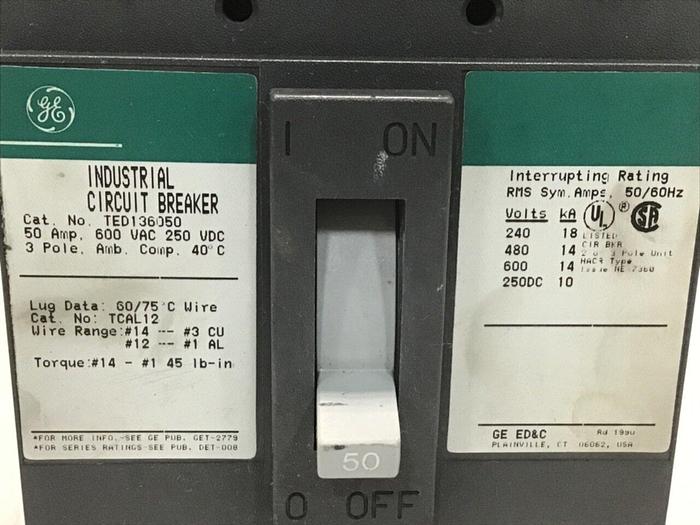 Used GE 50 Amp Circuit Breaker TED136050 #114000