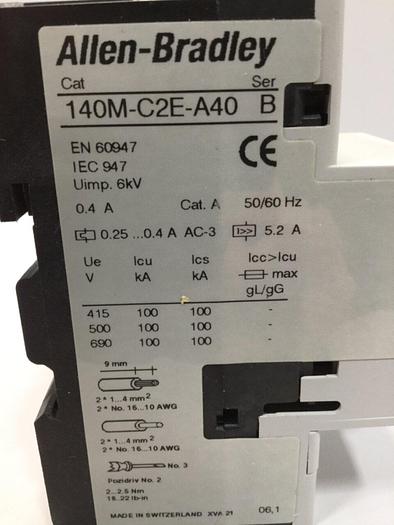 Used ALLEN BRADLEY 0.4 Amp Circuit Breaker 140M-C2E-A40 SER B #103618