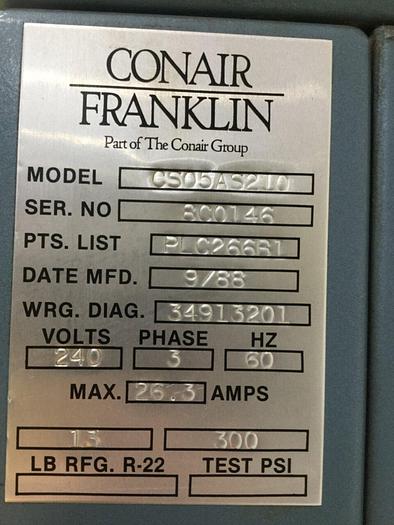 Used CONAIR FRANKLIN 5 Ton Air Cooled Chiller CS05AS210 Used