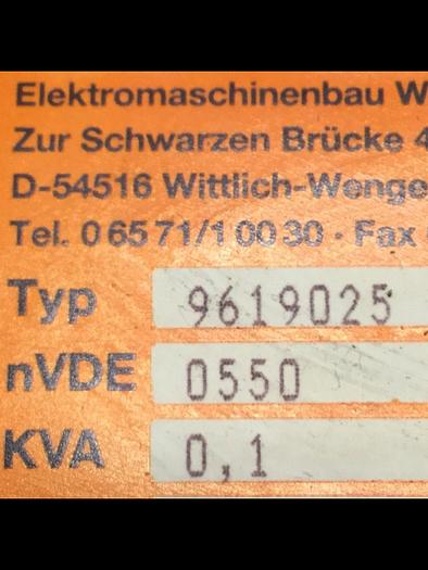 Used EMB WITTLICH KVA 0.1 Transformer 9619025 Used