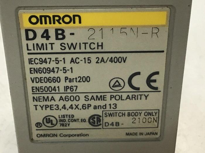 Used OMRON Limit Switch D4B-2115N-R #121524