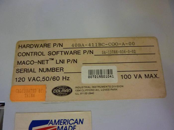 Used BARBER COLMAN Control Card Rack 40BA-411BC-COO-A-00 Used