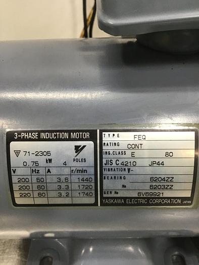 Used YASKAWA .75 kW Induction Motor FEQ 71-2305 #135241