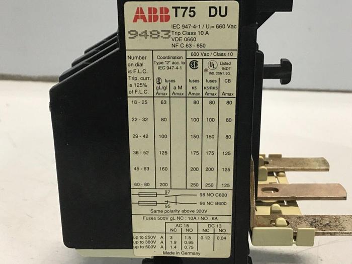 Used ABB Overload Relay T75 DU #124529