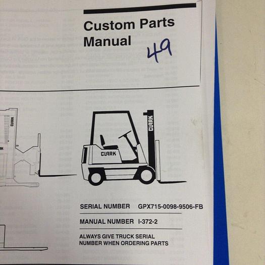 Used CLARK EQUIPMENT Custom Parts Manual I-372-2 #70880