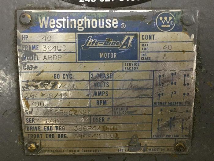 Used WESTINGHOUSE 40 HP Motor ABDP Used