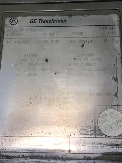 Used GENERAL ELECTRIC / GE 1.50 kVA Transformer 9T51B0011 #102624