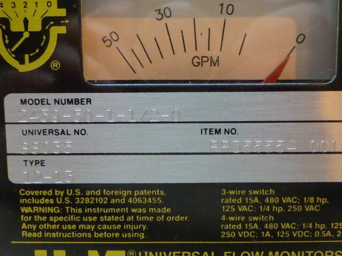 UNIVERSAL FLOW MONITORS Flow Rate Indicator 2459-50-1-1/2-0 #32209
