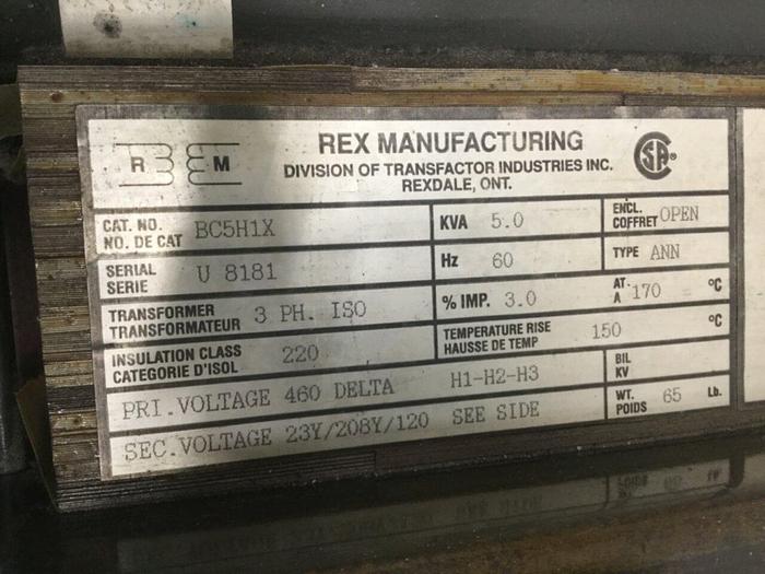 Used REX 5 KVA Transformer BC5H1X #116066