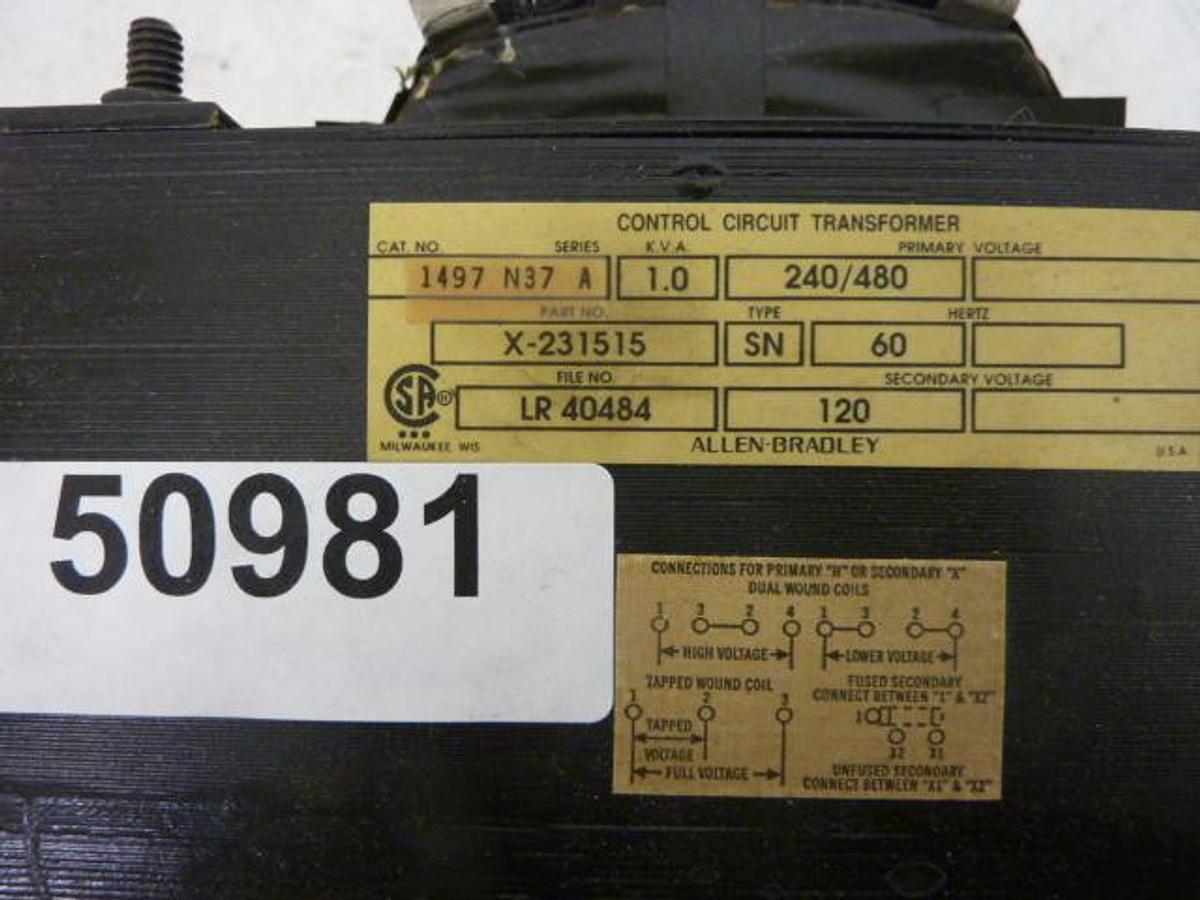 Used ALLEN BRADLEY 1 kVA Transformer 1497-N37 SER A Used