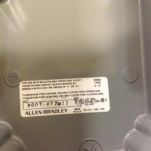 Used ALLEN BRADLEY Push Button Enclosure 800T-4TZM11 SER T #69416
