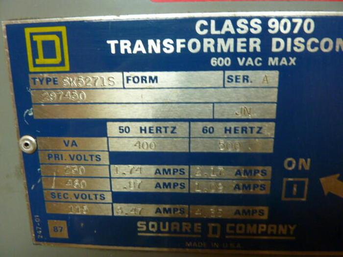 Used SQUARE D Transformer Disconnect 9070-SK5271S #28233