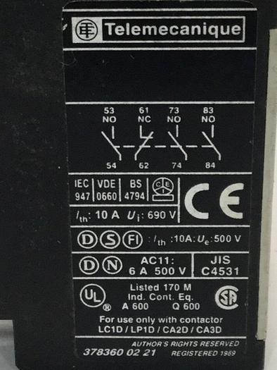 Used TELEMECANIQUE Contact Block LA1DN31 #104980