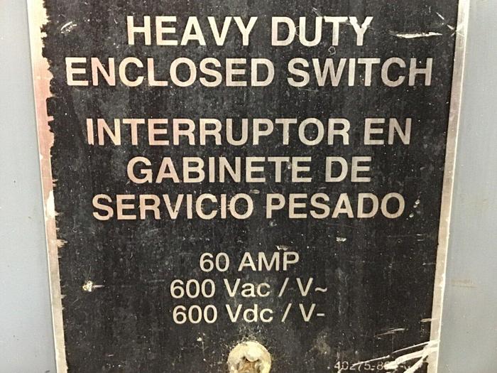 Used SQUARE D 60 Amp Safety Disconnect Switch H362 F3 #120448