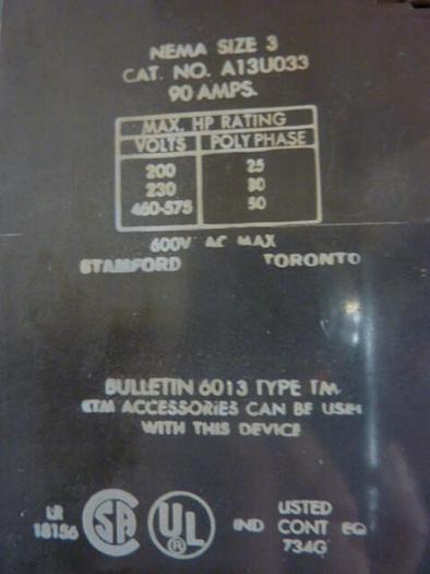 Used SYLVANIA Motor Starter Size 3 A13U033 #30696