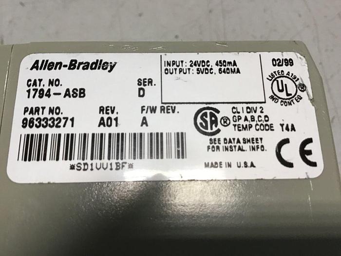 Used ALLEN BRADLEY Flex I/O Power Supply 1794-ASB SER D Used