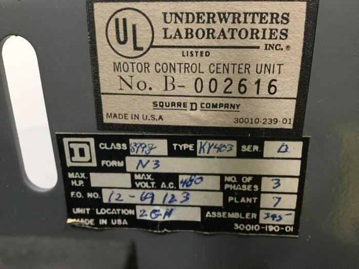 Used SQUARE D Motor Control 8998-KY403 #115398