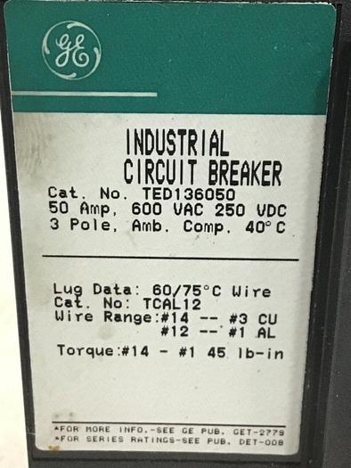 Used GE TED136050 Breaker & Disconnect 50 AMP USED #143608