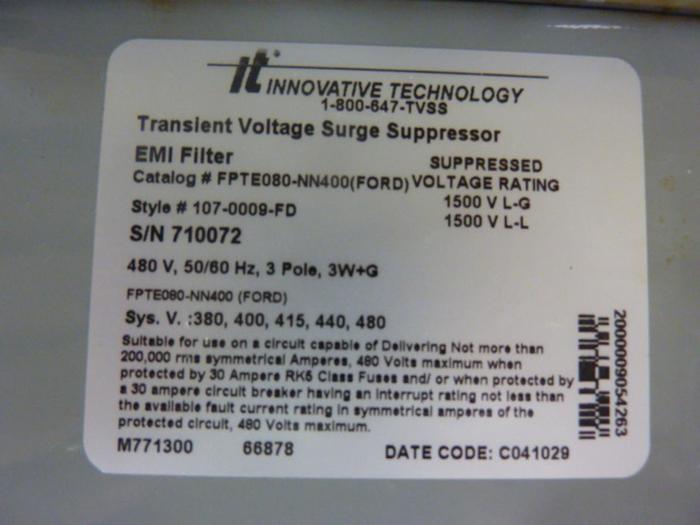 Used INNOVATIVE TECHNOLOGY INC Surge Suppressor FPTE080-NN400 #46233