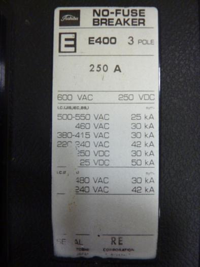 Used TOSHIBA 250 Amp Circuit Breaker E400 #58921