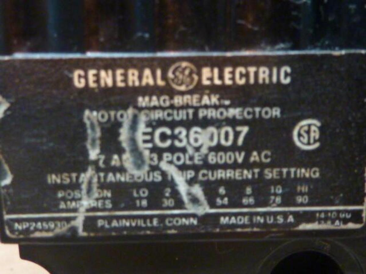 Used GENERAL ELECTRIC / GE 7 Amp Circuit Breaker TEC36007 Used