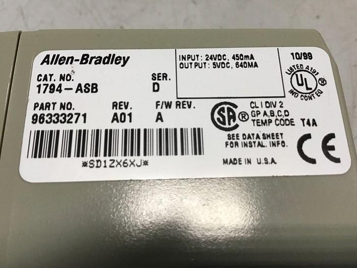 Used ALLEN BRADLEY Flex I/O Power Supply 1794-ASB SER D Used
