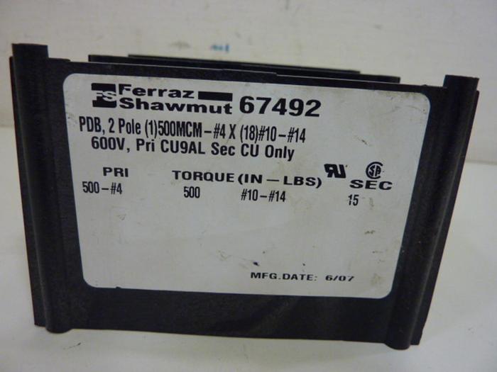 Used FERRAZ SHAWMUT Fuse Block 67492 #57114