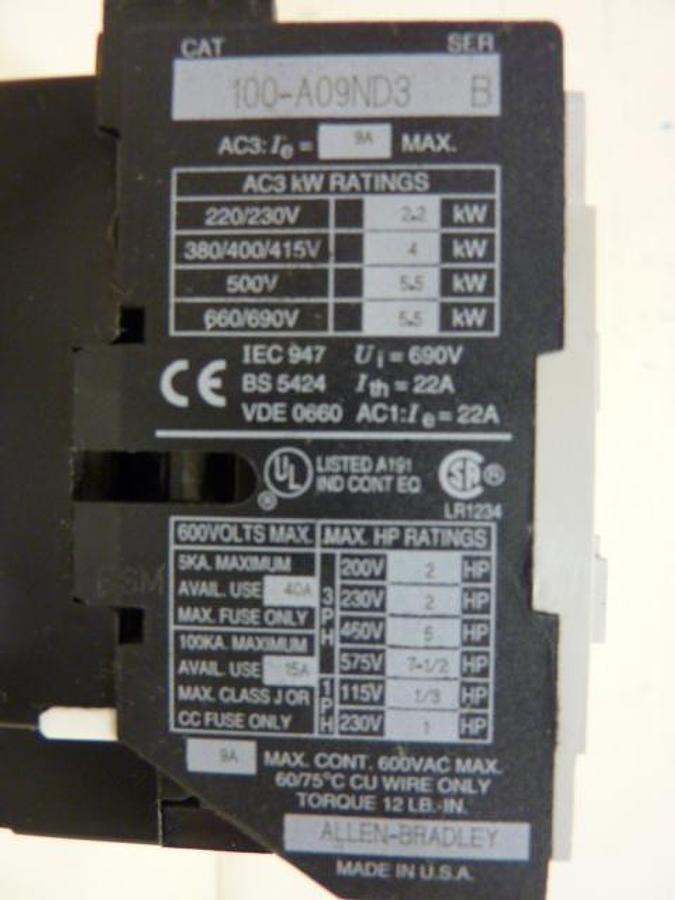 Used ALLEN BRADLEY Contactor 100-A09ND3 SER B Used