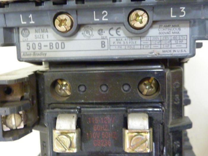Used ALLEN BRADLEY Starter Size 1 509-BOD SER B W38 #55229