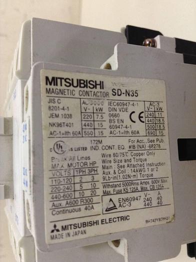 Used MITSUBISHI Magnetic Contactor SD-N35 #73824