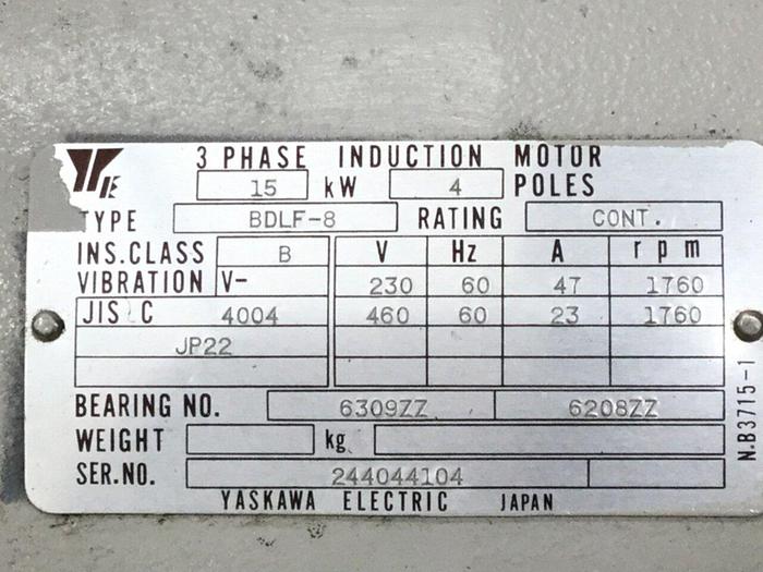 Used YASKAWA 3 Phase Induction Motor BDLF-8 Used
