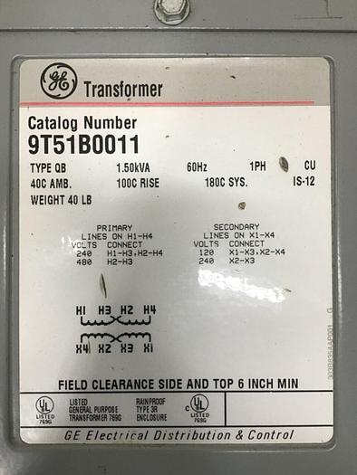 Used GENERAL ELECTRIC / GE 1.50 kVA Transformer 9T51B0011 #134828