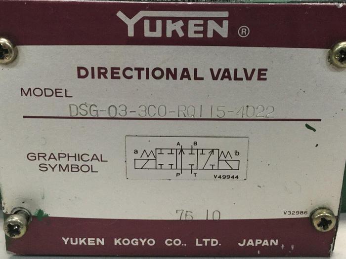Used YUKEN Directional Valve DSG-03-3C0-RQ115-4022 #103021