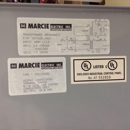 Used MARCIE ELECTRIC 1 / 0.5 kVA Dual Transformer Disconnect DD1000-500 #68871