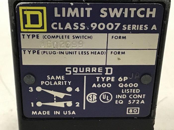 Used SQUARE D Limit Switch 9007-AEQ2699 Used