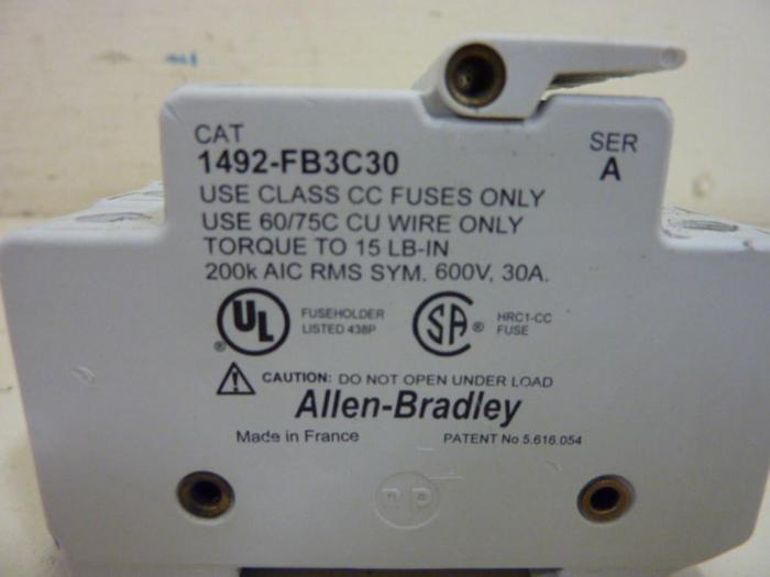 Used ALLEN BRADLEY 30 Amp Fuse Holder 1492-FB3C30 SER A #57124