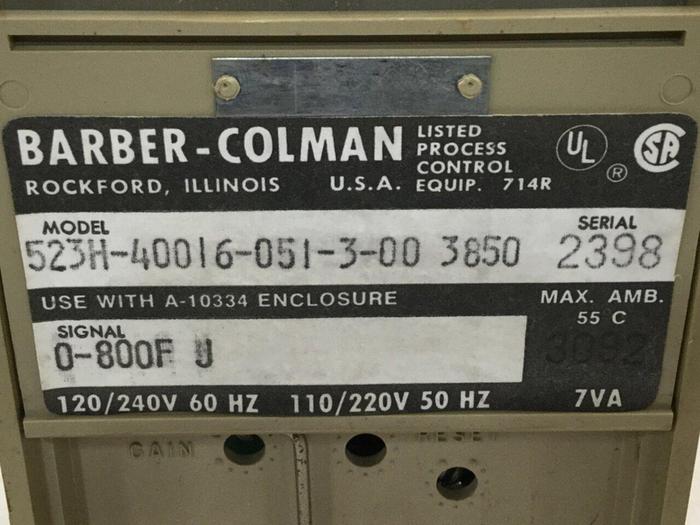 Used BARBER COLMAN Solid State Controller 523H-40016-051-3-00 3850 #109147