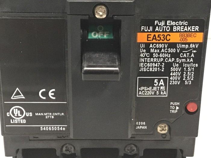 Used FUJI ELECTRIC 5 Amp Circuit Breaker EA53C-5 #127424