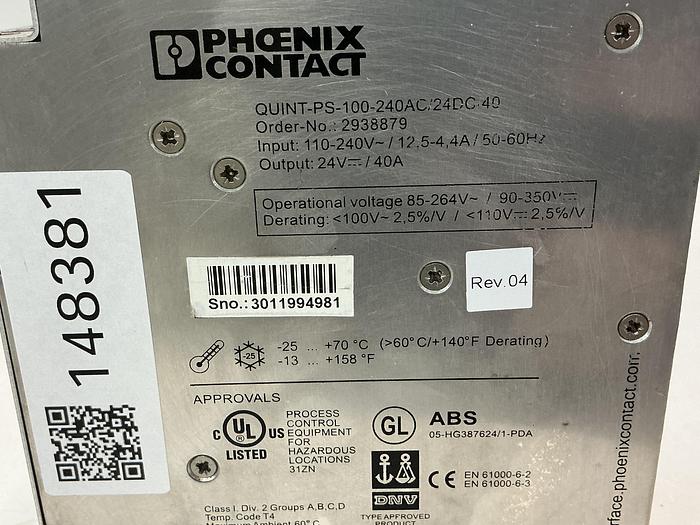 Used PHOENIX CONTACT QUINT-PS-100-240AC,24DC 40